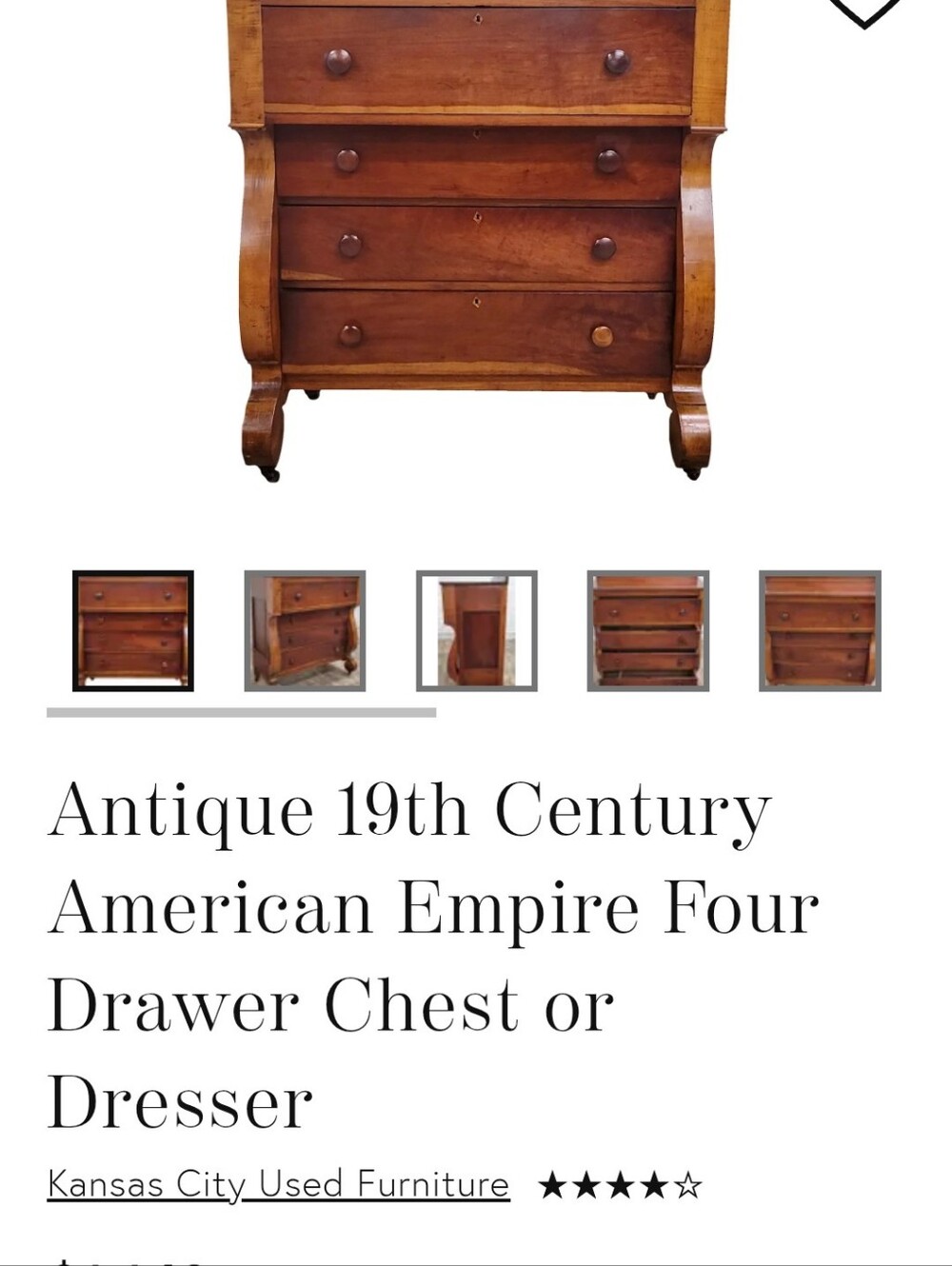 Vintage Brown Four-Drawer Empire-Style Chest